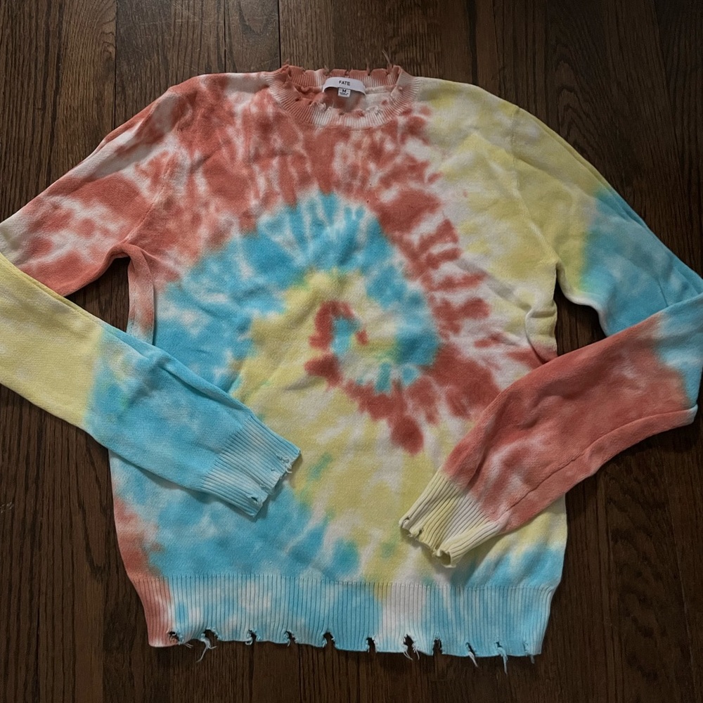 Tie-dye distressed sweater. Bought from Ruby and Jenna boutique.